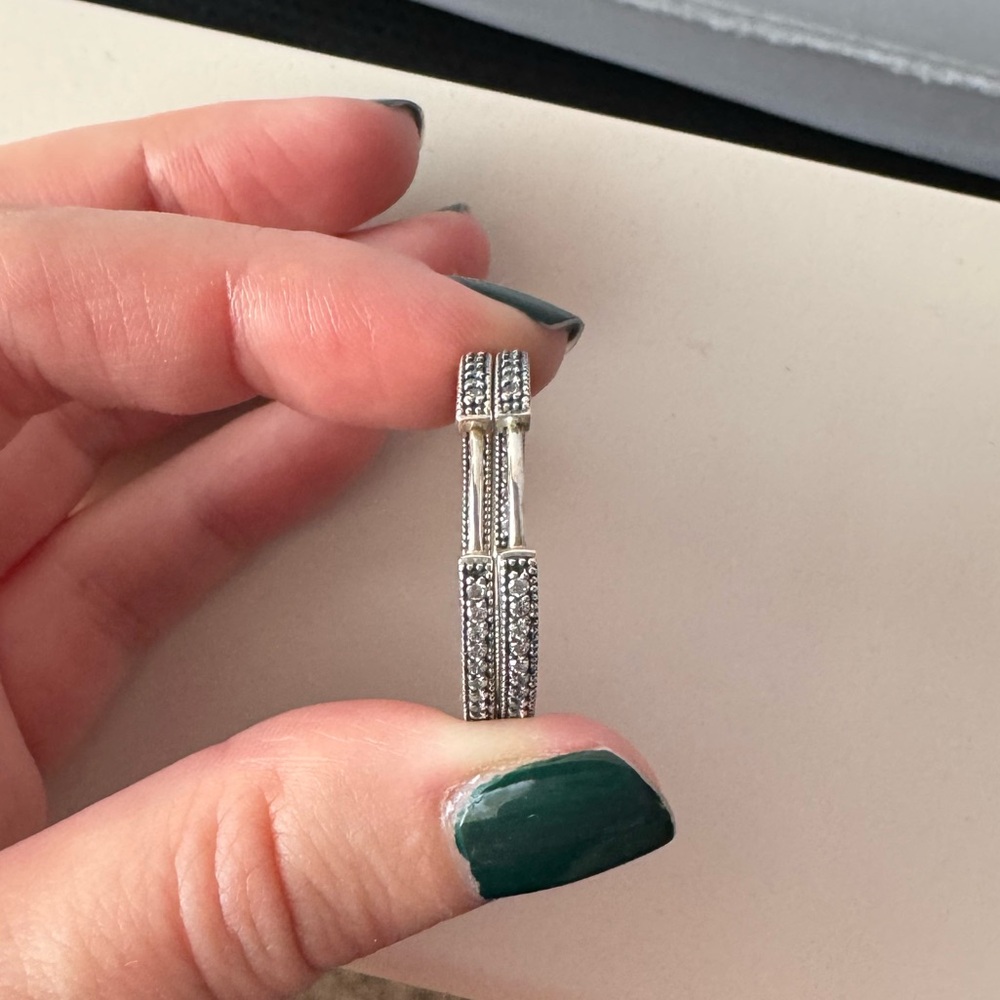 Pandora Medium Pave Silver Hoops - Picture 9 of 11